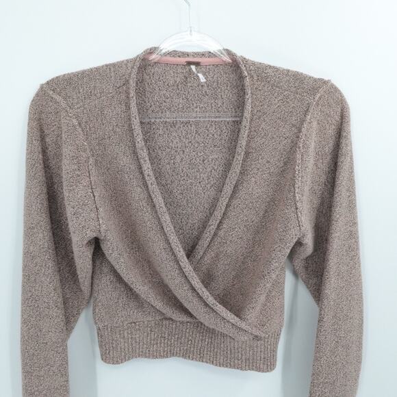 Free People Sweater Womens Medium Rose Gold Knit Wrap Cropped Metallic Shimmer - Picture 7 of 11